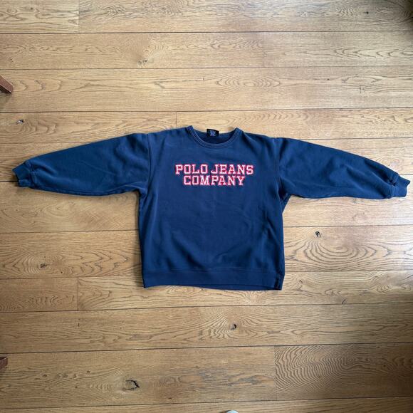 VNTG Polo Jeans Company Spell Out Sweatshirt SZ M Navy Y2K Classic Casual Preppy - Picture 7 of 8